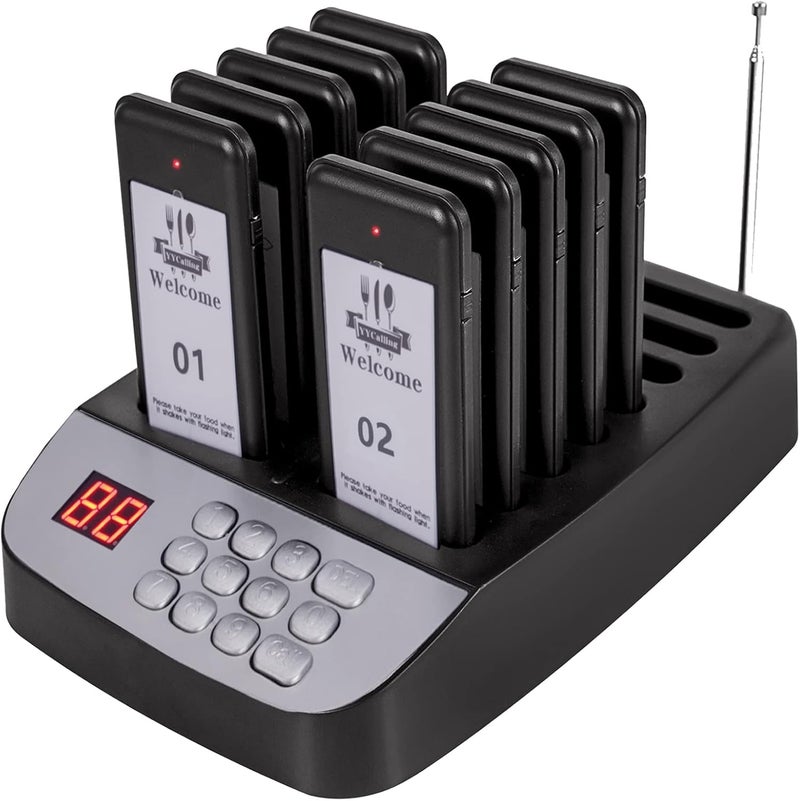 YYCALLING Store Restaurant Pager,Pagers for Restaurants 10 Guest Pagers,Buzzers Social Distancing, 98 Chanels with Vibration, Flashing and Buzzer for Food Truck, Restaurant, Food Court - Image 1